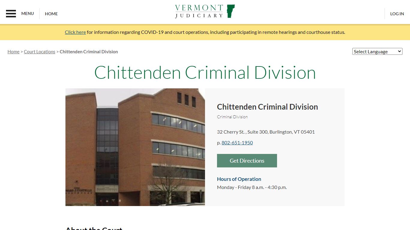 Chittenden Criminal Division | Vermont Judiciary